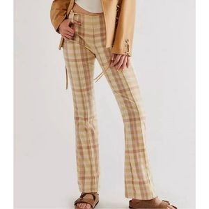 Free People The Way You Move Linen Plaid Flare Pants Multicolor Size 12